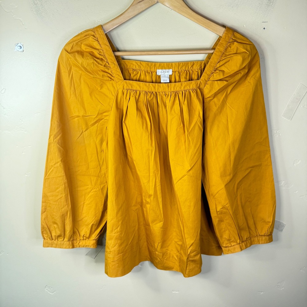 J. Crew Square Neck‎ Cotton Top Balloon Long Sleeve Blouse Womens Size S Yellow